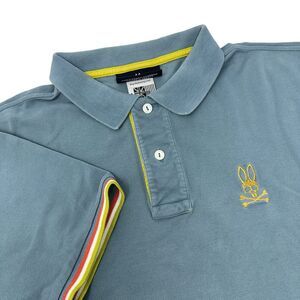 PSYCHO BUNNY Blue Short Sleeve Pima Cotton‎ Polo Shirt Gold Embroidered Logo 6